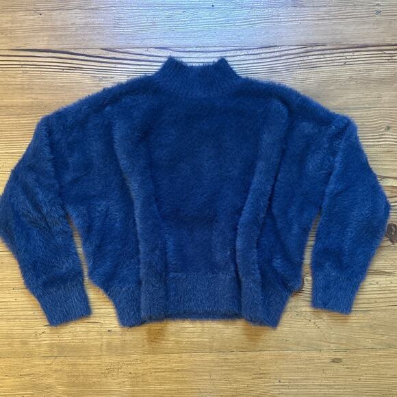 Altar'd State blue fuzzy mock neck cropped oversized sweater SIZE S - Picture 1 of 5